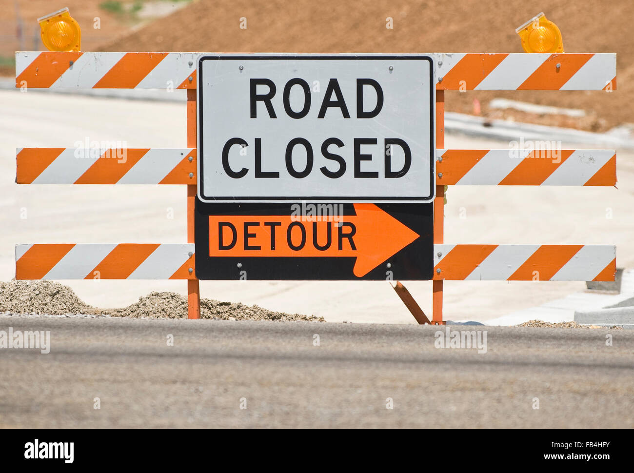 Road Closed / Detour Barrier Sign Stock Photo
