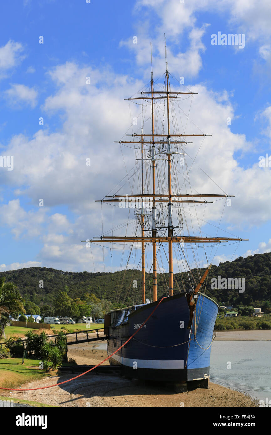An historic three masted sailing ship on display at Waitangi, Bay of