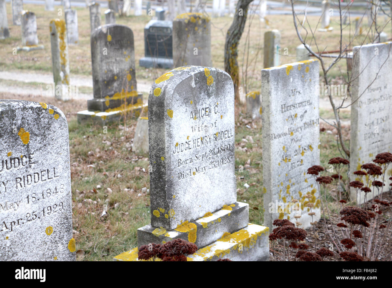 19th Century gravestones found in a nantucket, Massachusetts cemetery. Stock Photo