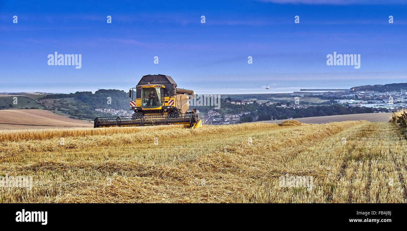 Combine Harvesting an Arable Field Stock Photo