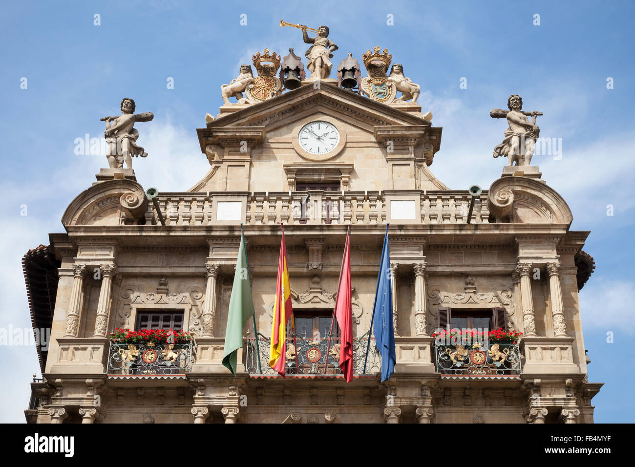The facade of pamplona city hall in plaza consistorial navarre hi-res