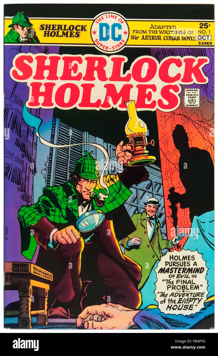 'Sherlock Holmes' DC Comics October 1975, comic book adaptation of the short story 'The Final Problem' by Sir Arthur Conan Doyle (1859-1930) first published in Strand Magazine in December 1893; story by Dennis O'Neil, art by ER Cruz. This is the only issue produced. Stock Photo