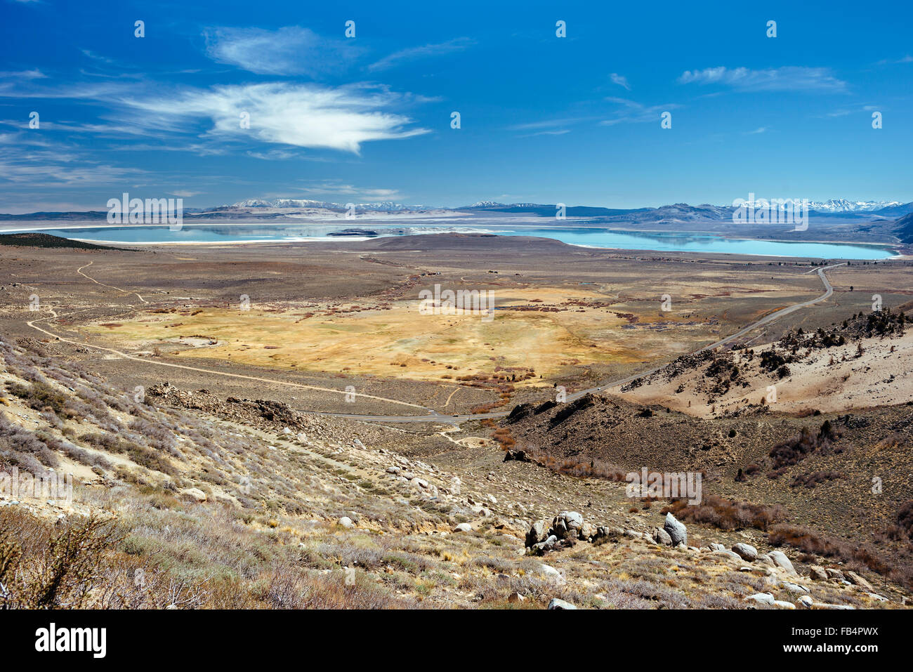 The view of Mono Lake, as seen driving south on Route 395 Stock Photo