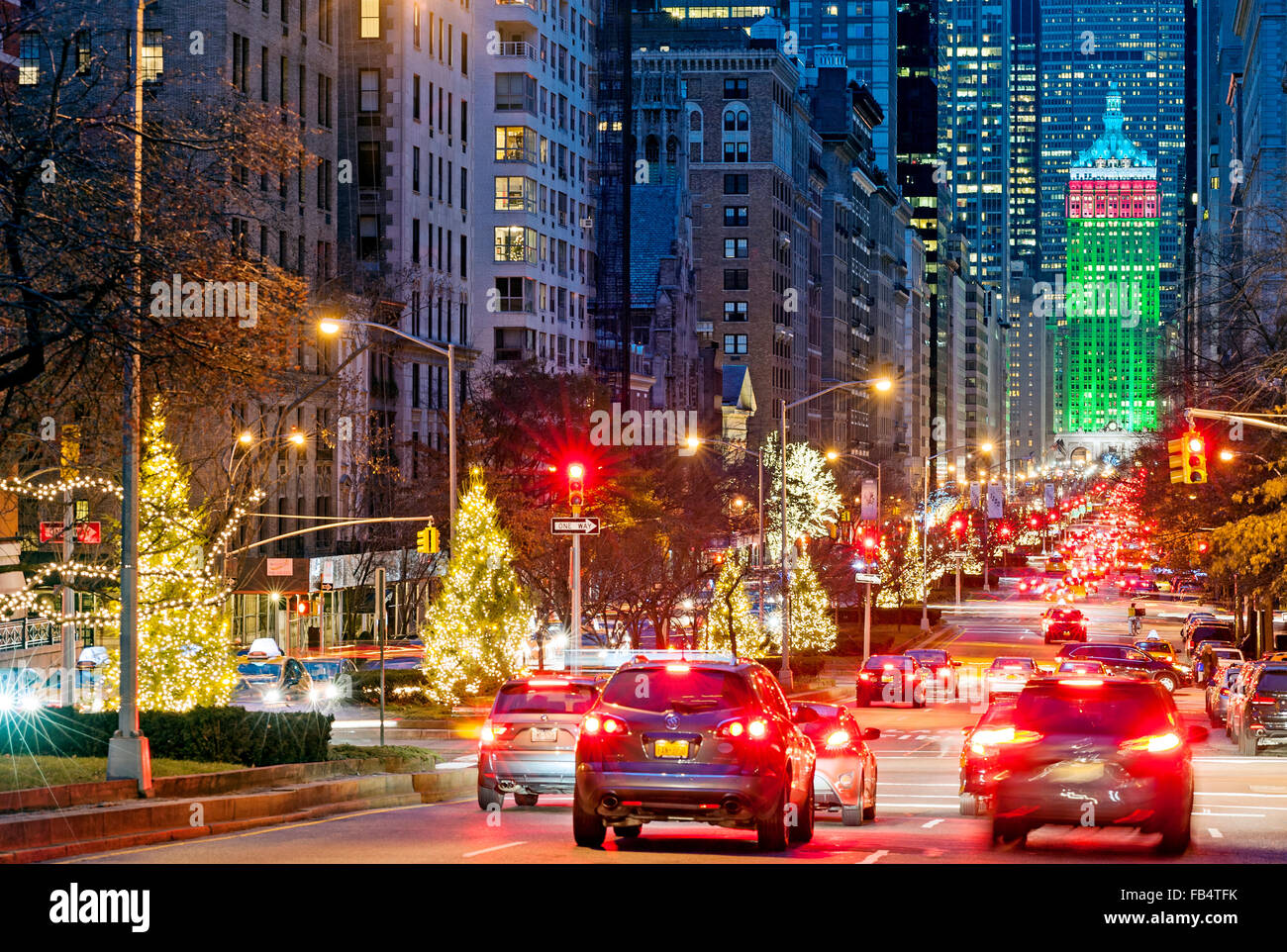 New York Christmas New York Street Park Avenue Decorations New York City Christmas Trees Traffic Stock Photo