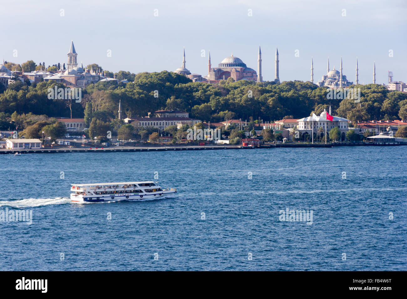 Istanbul. Turkey-September 19th 2015: A ferry traverses the Bosphorous in Istanbul. Stock Photo