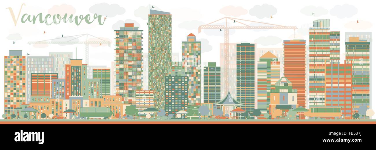 Vancouver Vector Abstract Vancouver skyline with color landmarks. Vector illustration ...