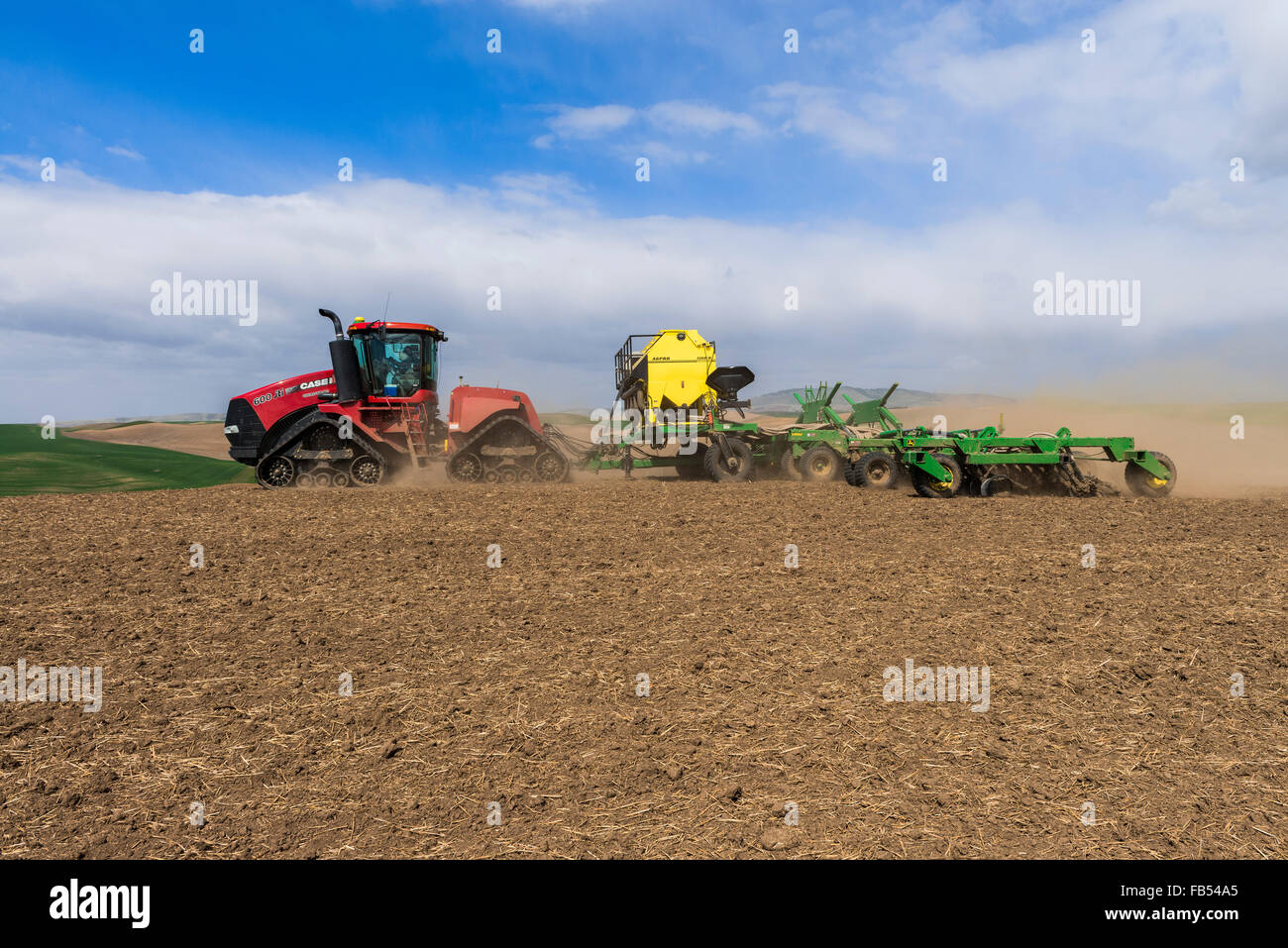 Case quadtrac tractor seeding garbanzo beans in the Palouse region of