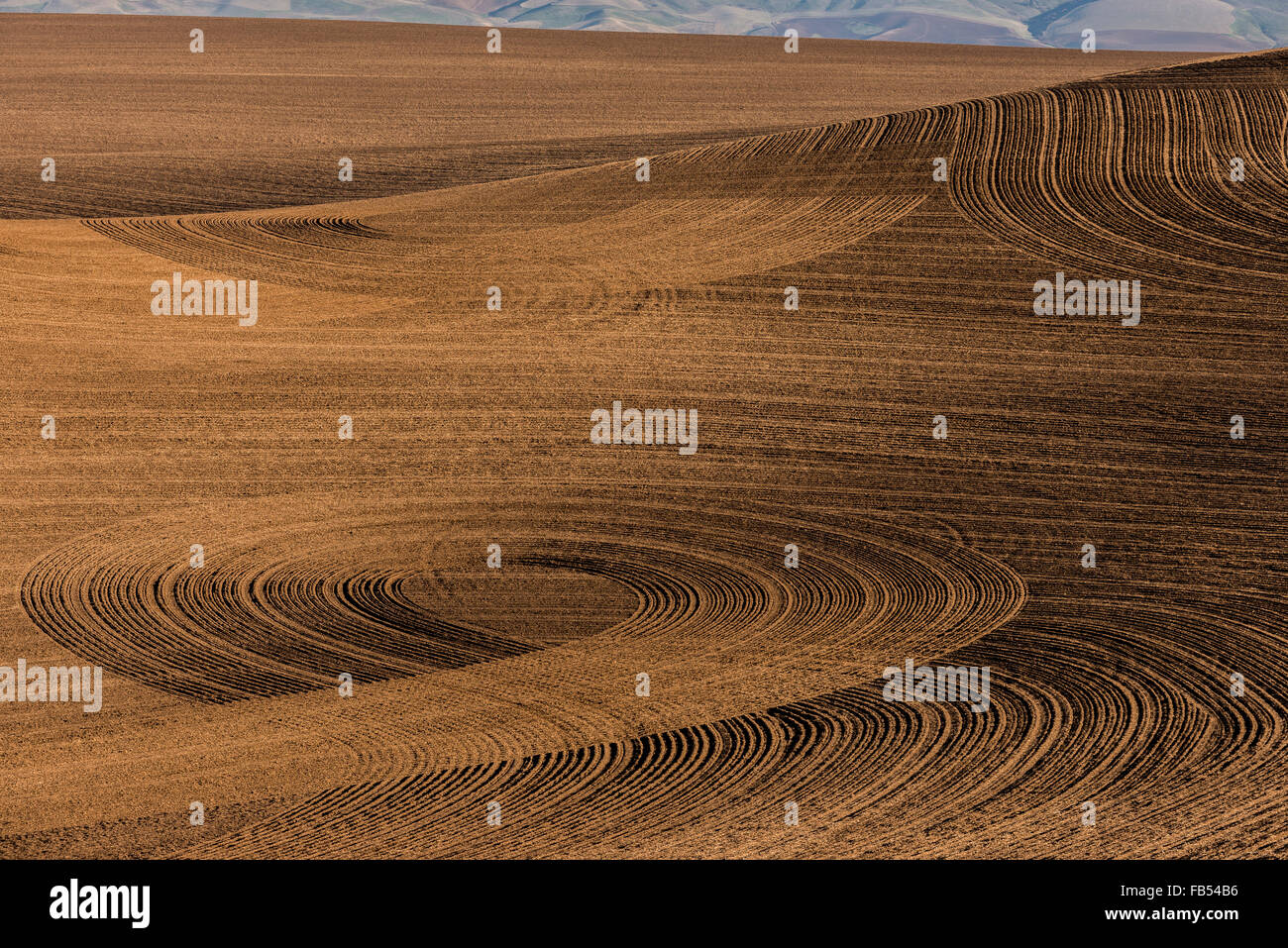 Recently tilled field during spring work in the Palouse region of Washington Stock Photo