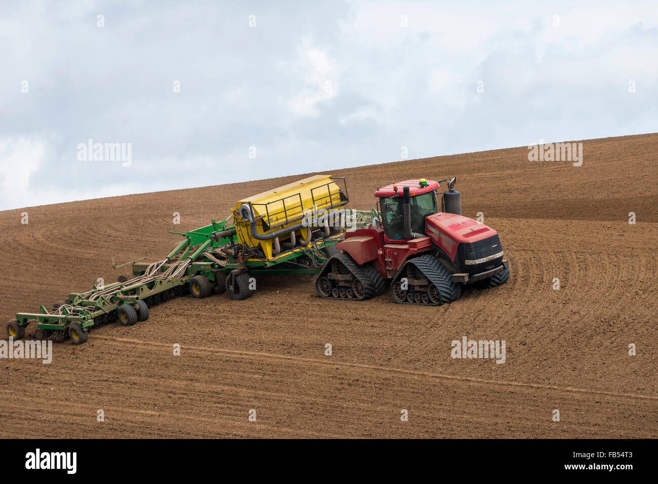 Case quadtrac tractor seeding garbanzo beans in the Palouse region of