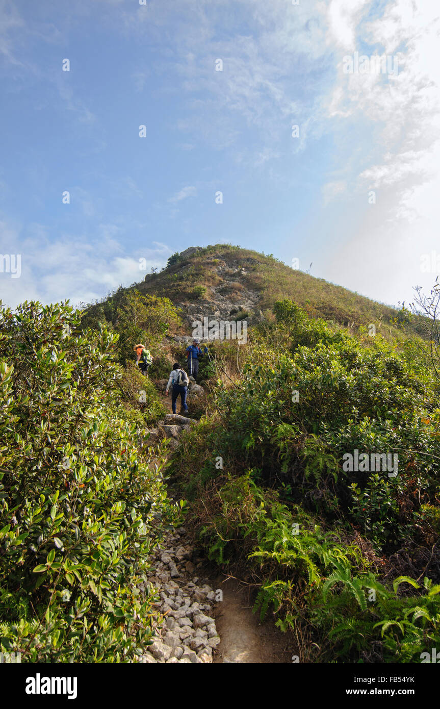 Trekkers heading to the summit of Sharp Peak, Sai Kung, Hong Kong Stock Photo