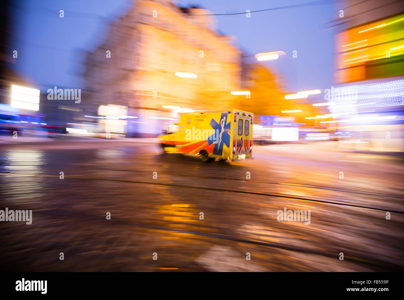 Ambulance on Emergency at city, blur motion Stock Photo