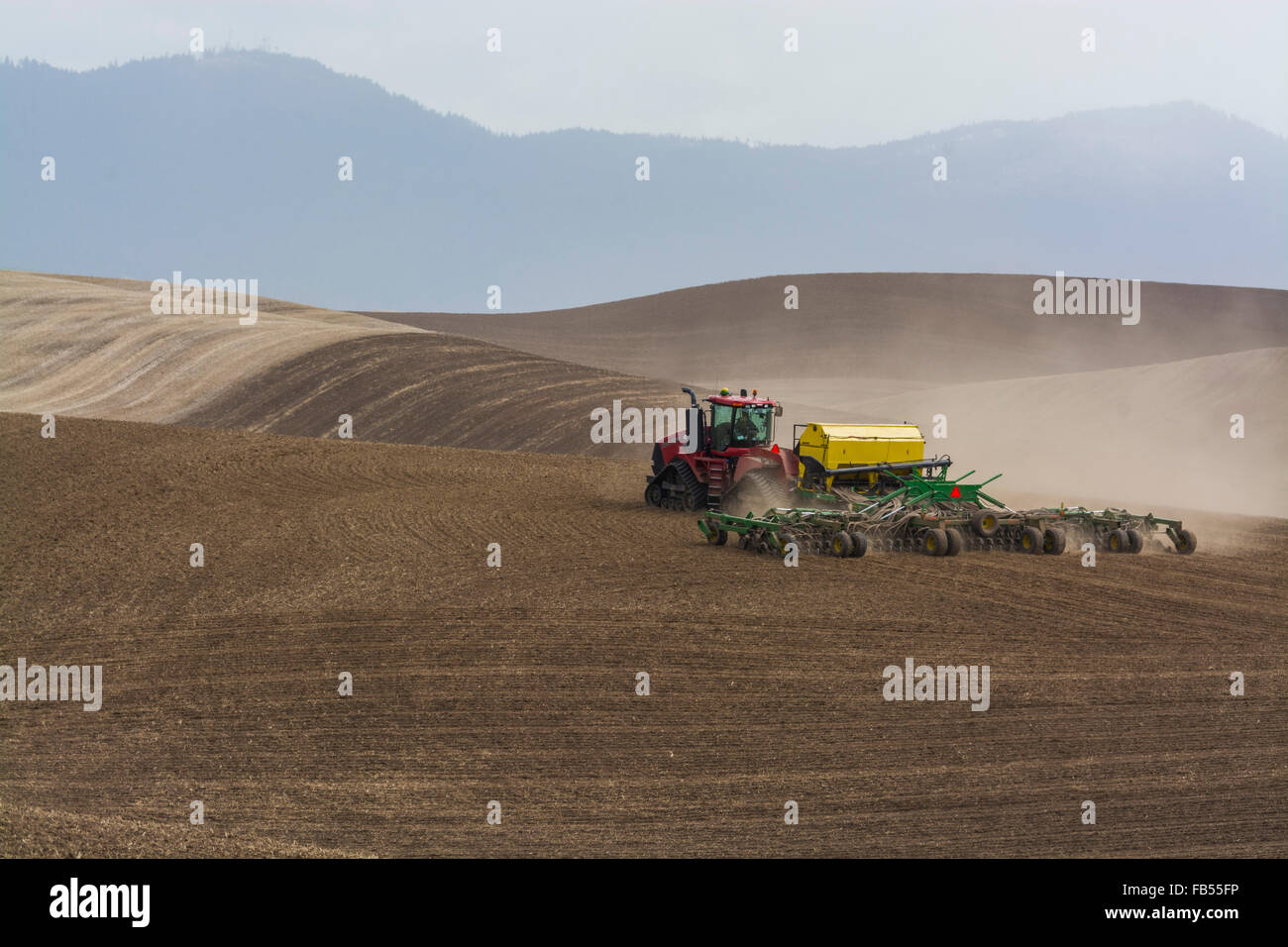 Case quadtrac tractor seeding garbanzo beans in the Palouse region of