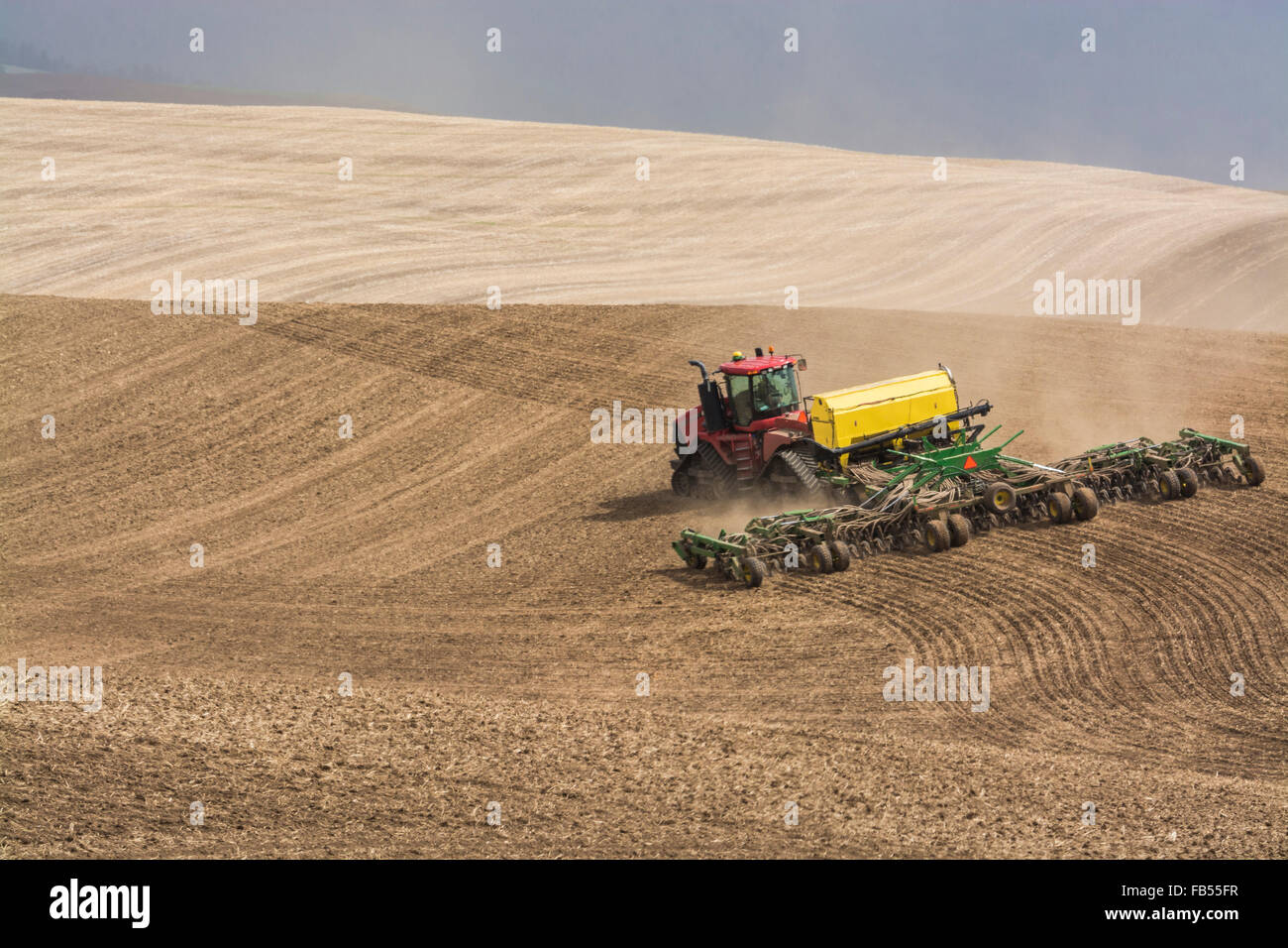 Case quadtrac tractor seeding garbanzo beans in the Palouse region of