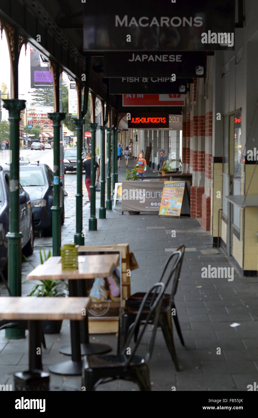 Covered walkway outside Fremantle Markets, Australia. Stock Photo