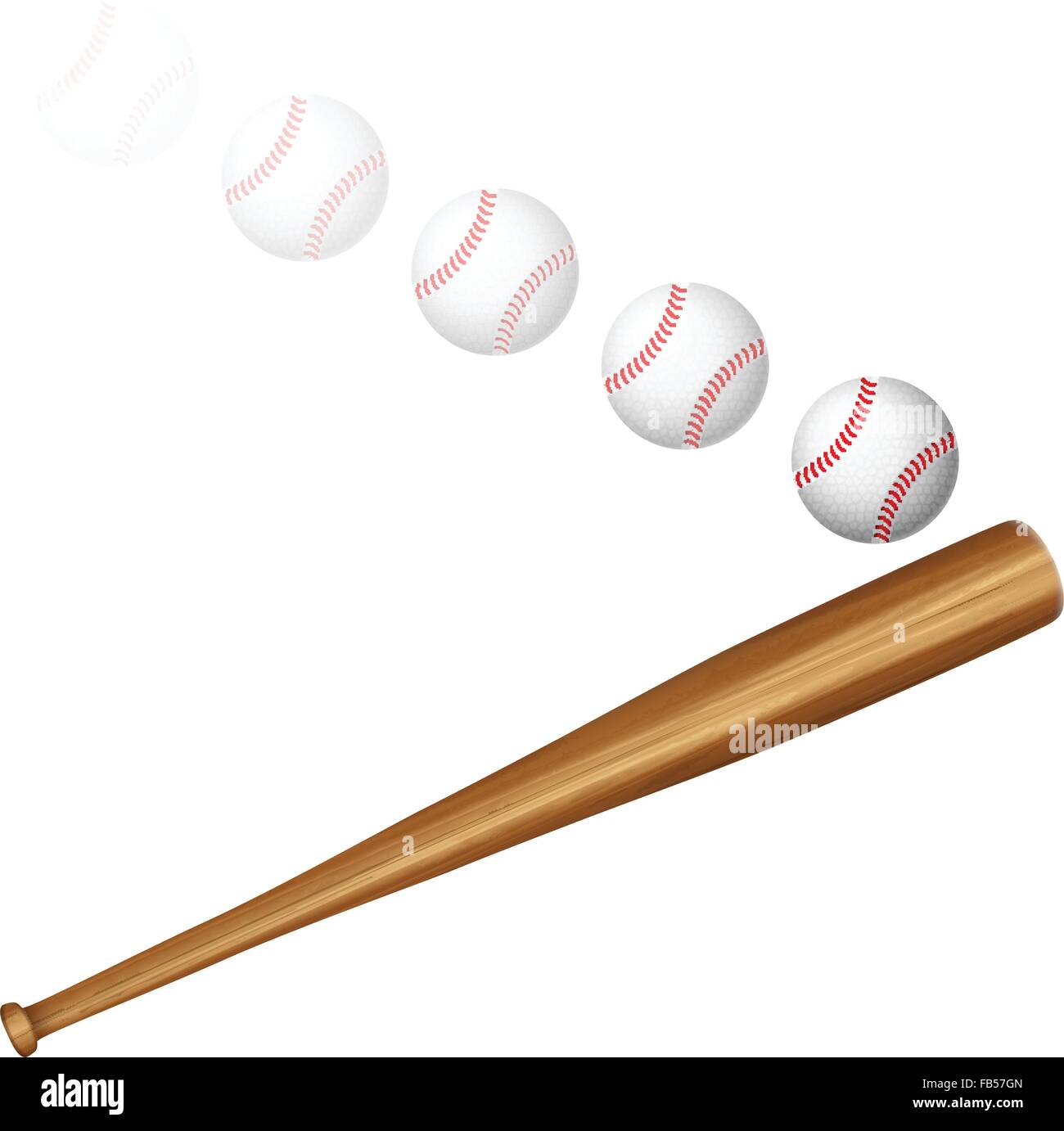 Baseball bat and ball on a white background. Vector illustration. Stock Vector