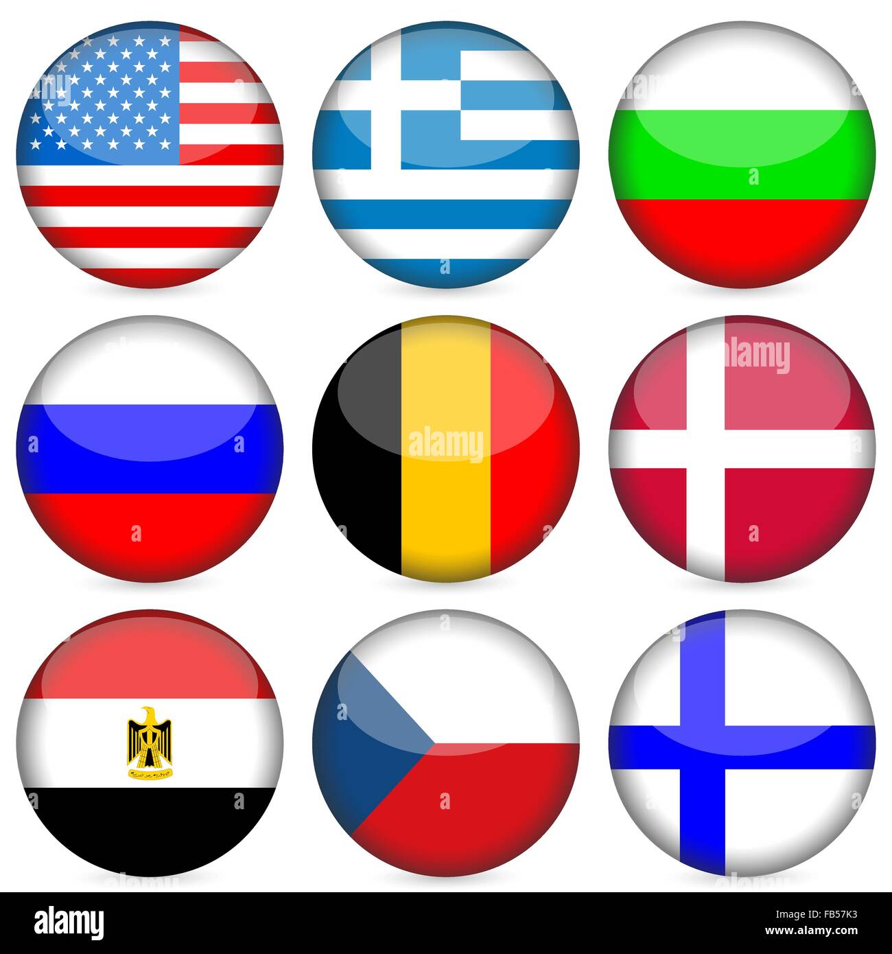 Circle national flag icon set. Vector illustration. Stock Vector