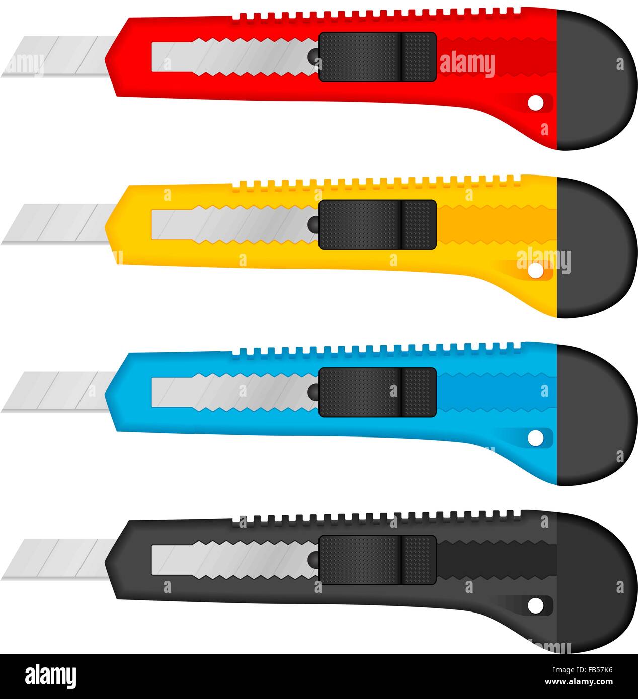 Office paper knife set on white background. Vector illustration Stock