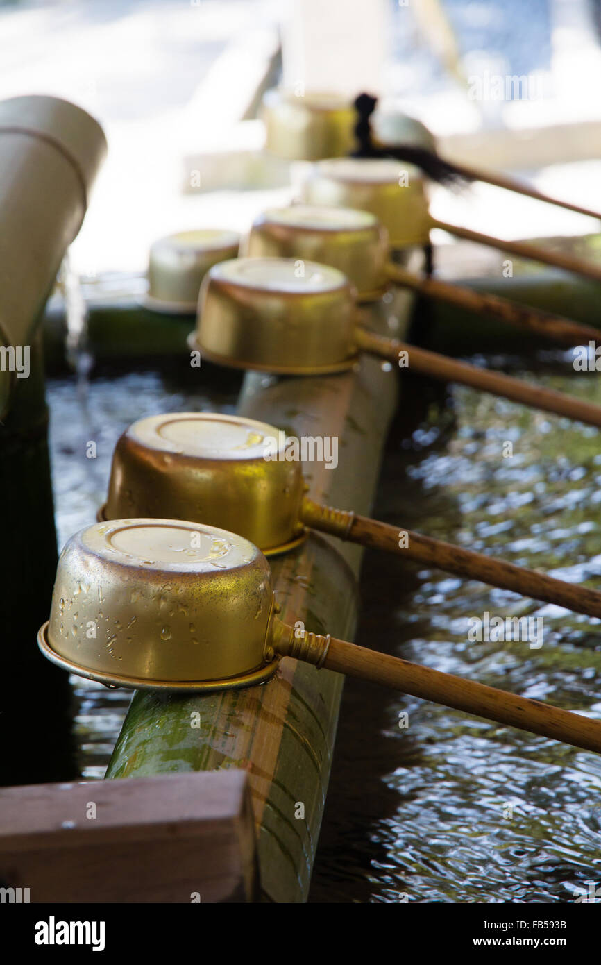Japanese water source and ladle for the purification of hands Stock