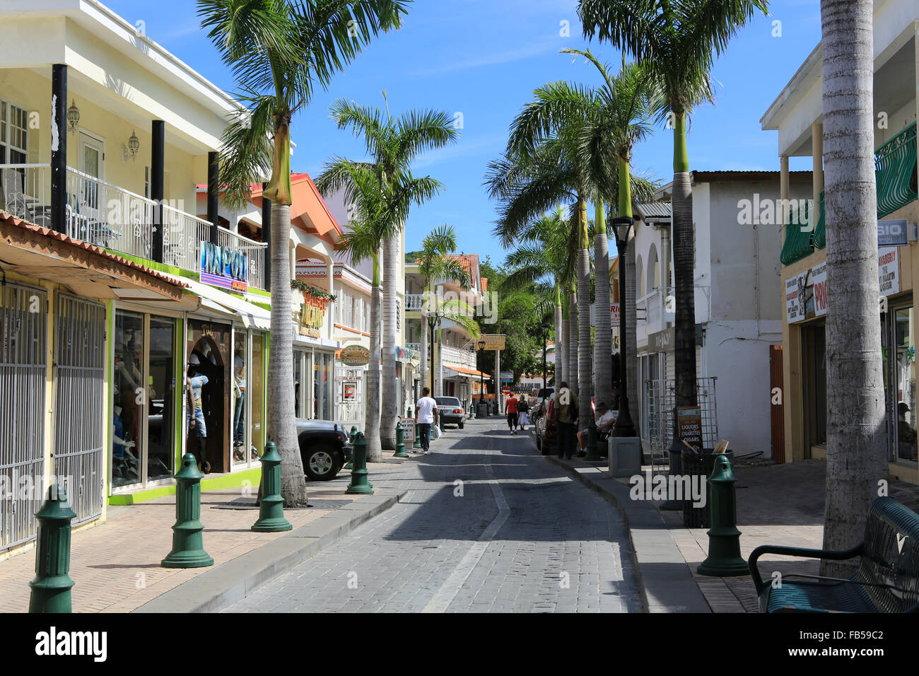 Front Street, one of the main shopping areas in Philipsburg, the capital city of Sint Maarten in the Netherlans Antilles. Stock Photo