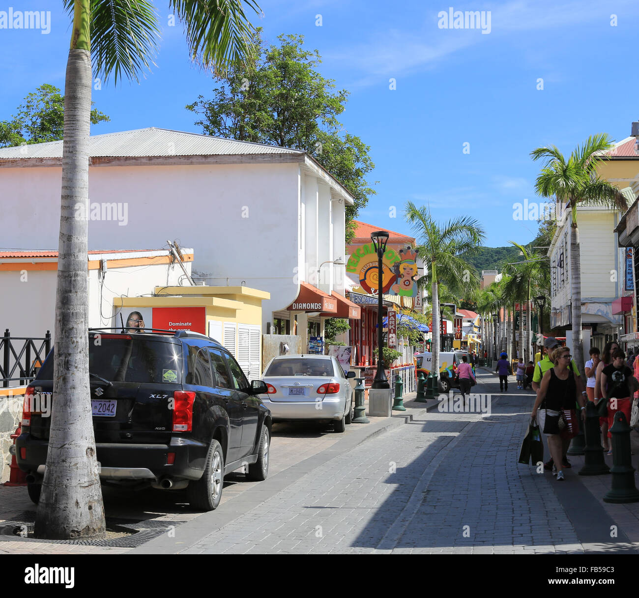 Front Street in Philipsburg which is the main duty free shopping area on the Caribbean Island of Sint Maarten Stock Photo