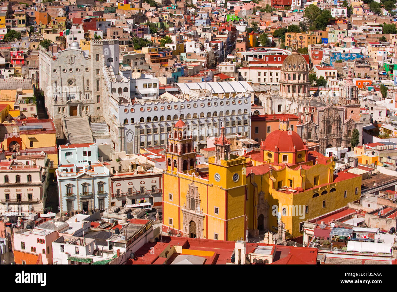 The University and cathedral set among the colourful houses of the UNESCO World Heritage Site city of Guanajuato, Mexico Stock Photo