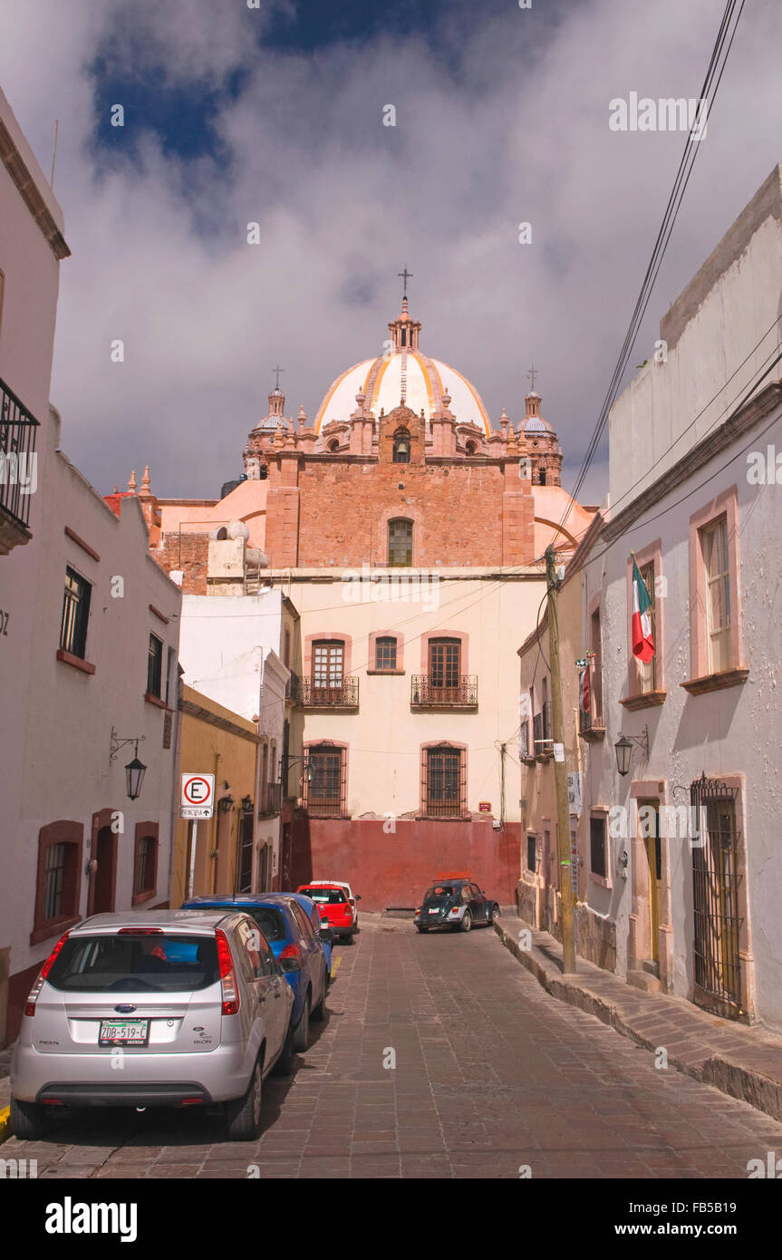 A street leading to the cathedral in Zacatecas, Mexico Stock Photo