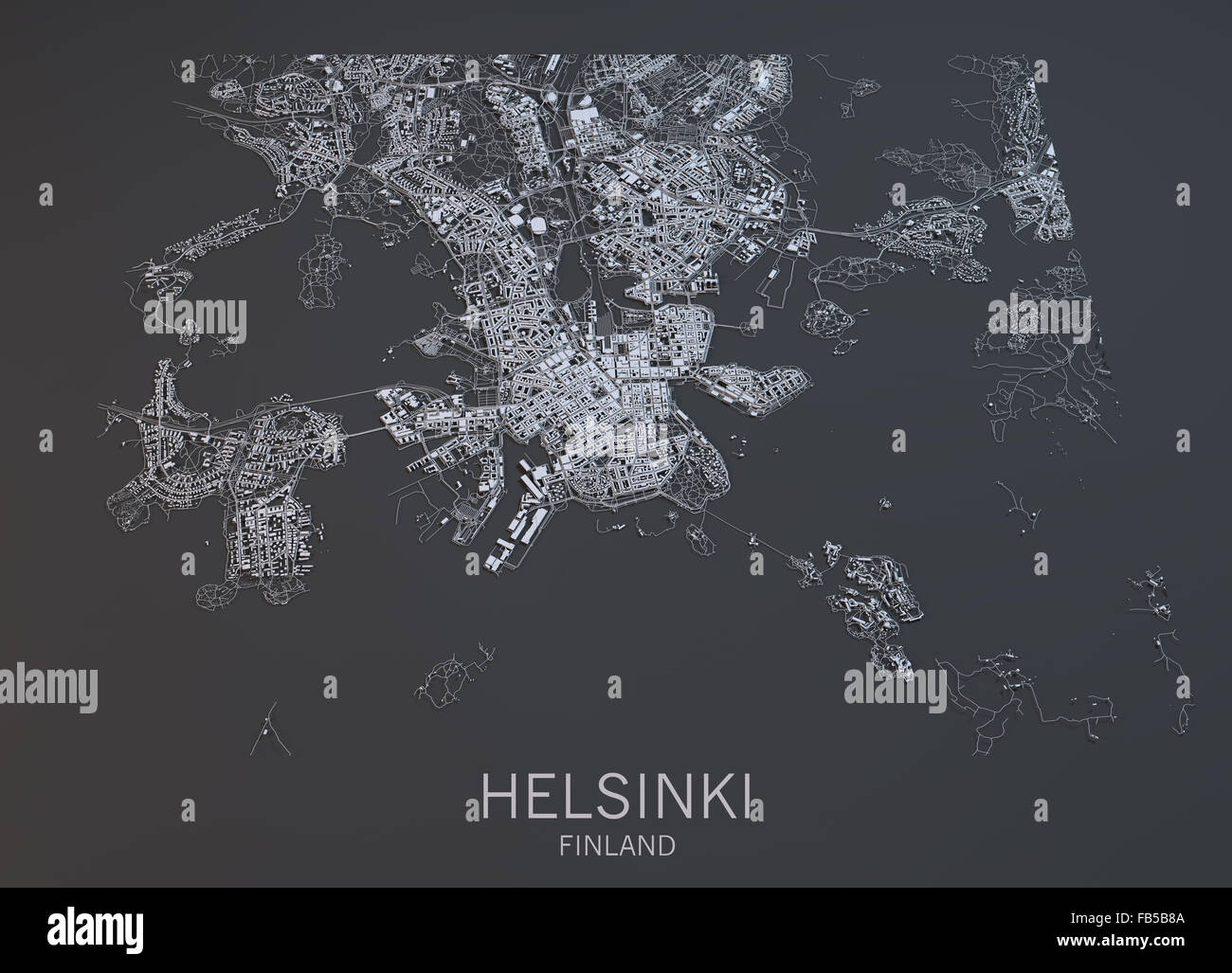 Helsinki map, satellite view, Finland Stock Photo