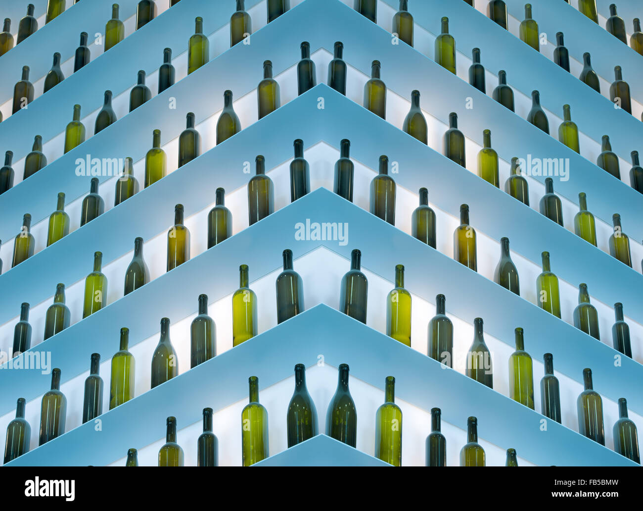 Green wine bottles on display Stock Photo Alamy