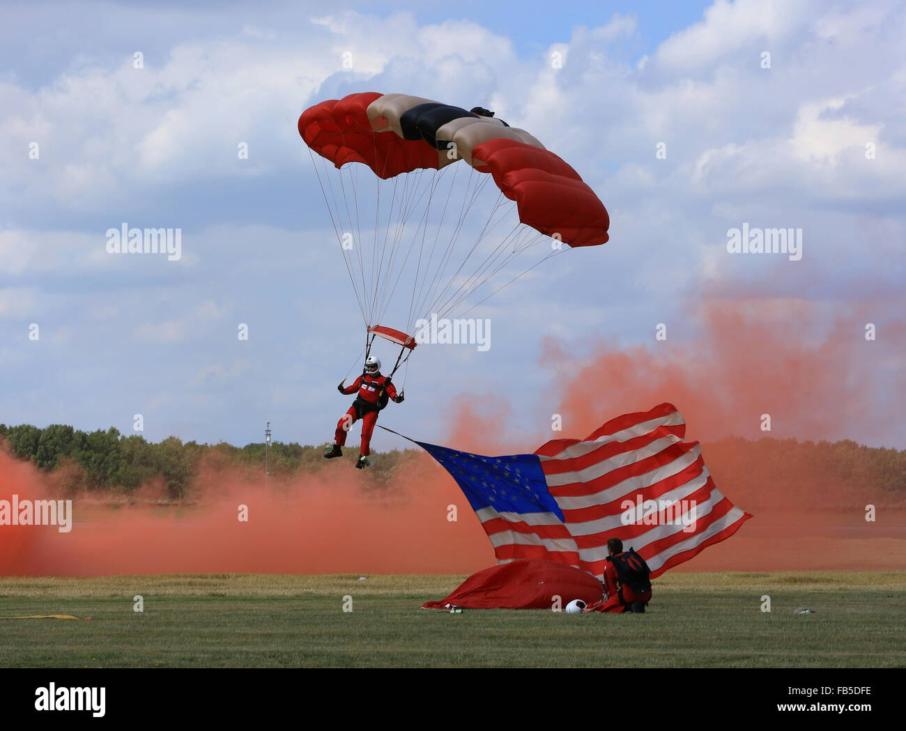 The 2015 RAF Red Devils Parachute Display Team at Bruntingthorpe Airfield,Leicestershire Stock Photo