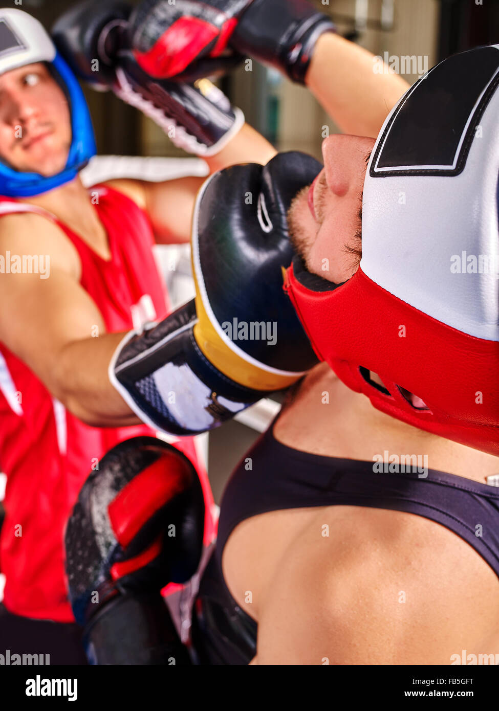 Two men boxer wearing helmet boxing Stock Photo Alamy