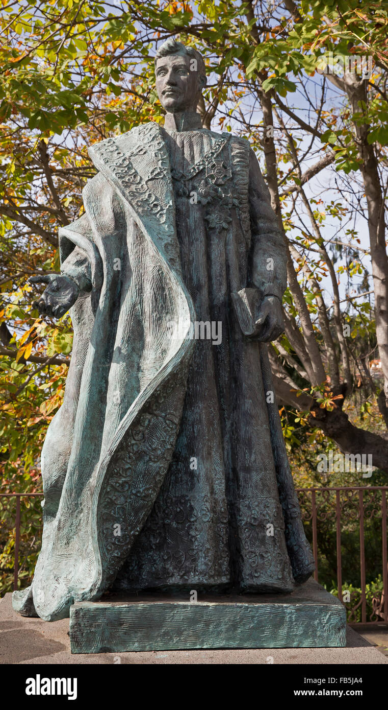 Bronze Statue of Beato Carlos de Hapsburg in Monte Madiera Stock Photo