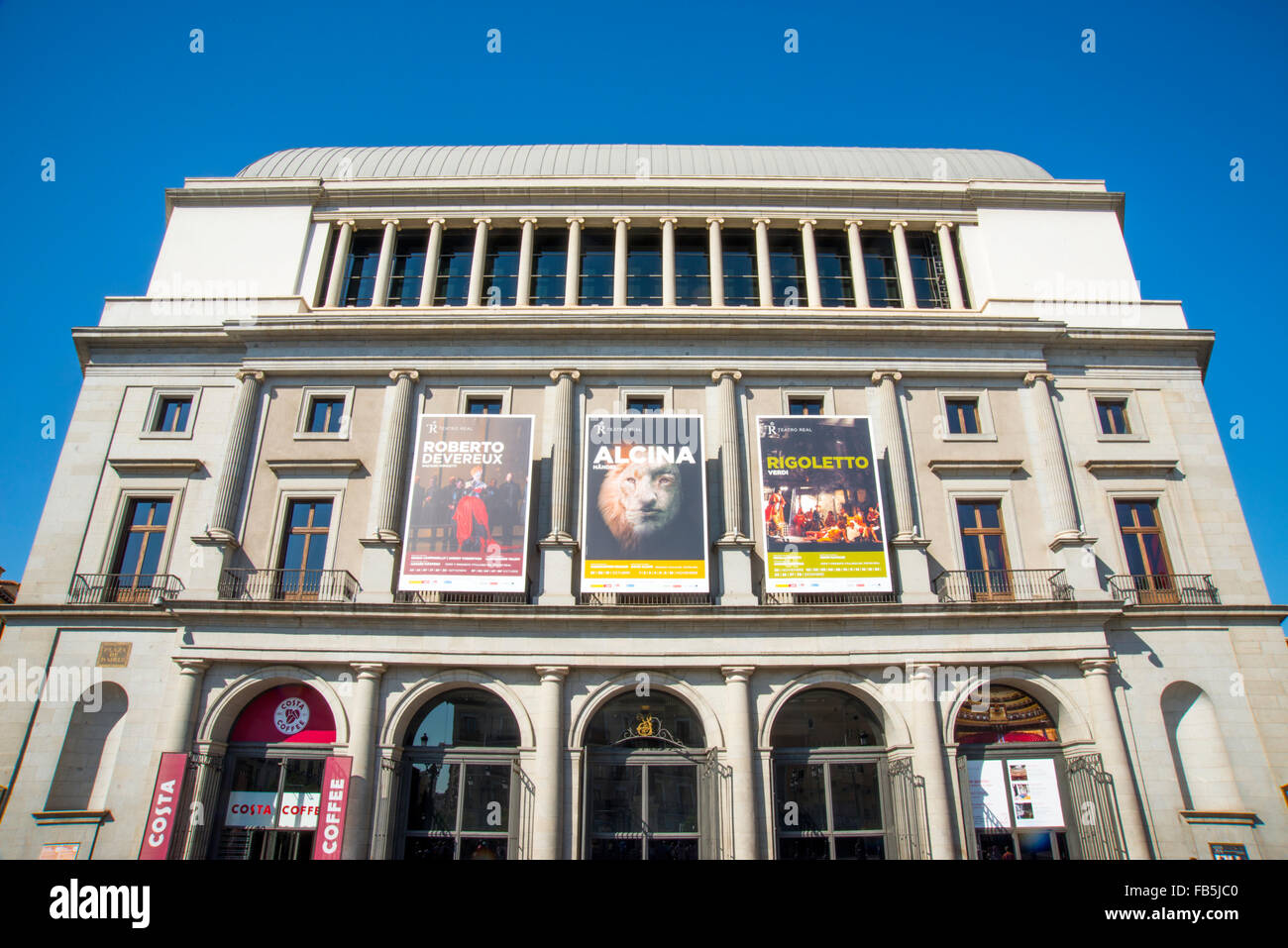 Facade of Royal Theater. Isabel II Square, Madrid, Spain. Stock Photo