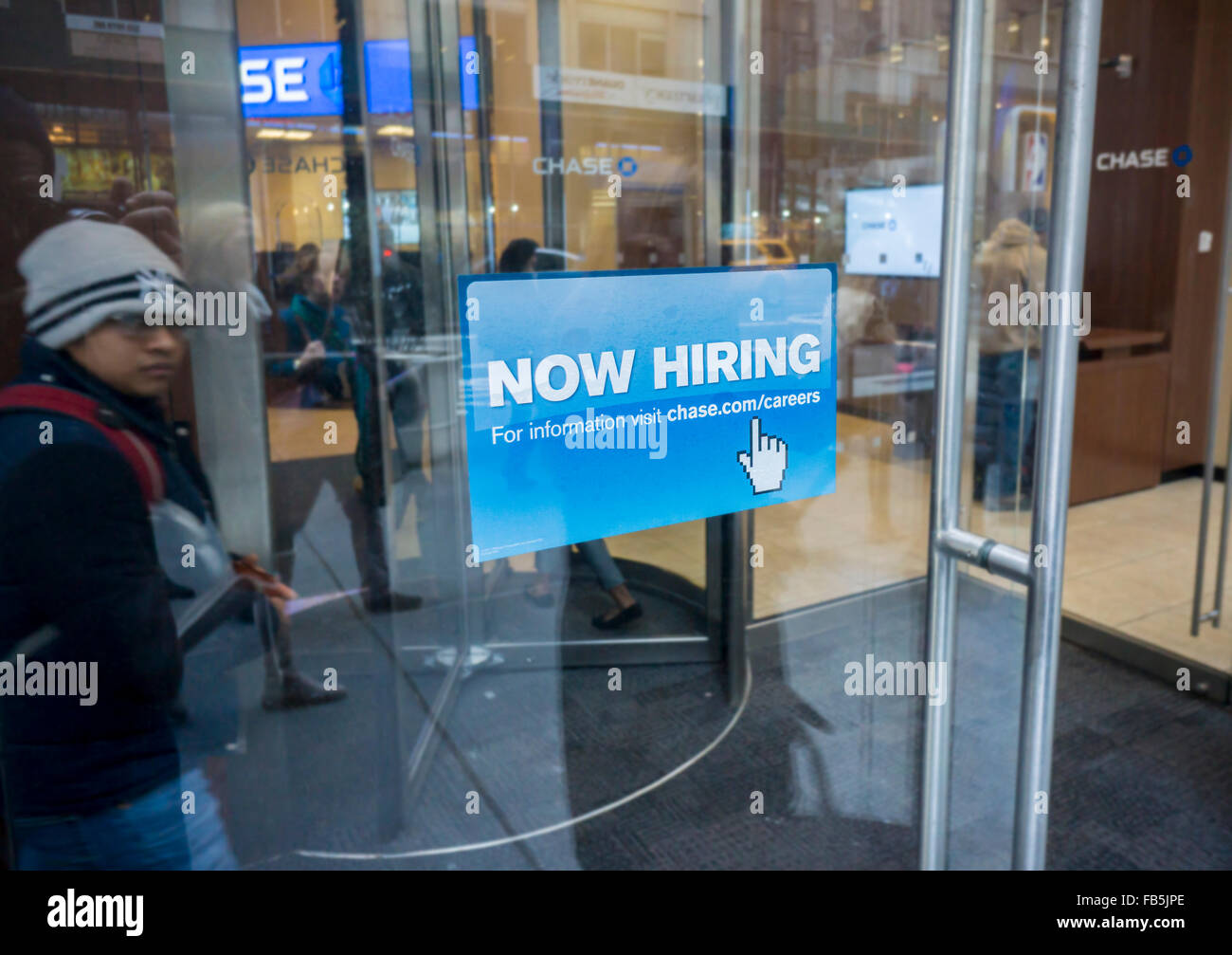 A Sign In The Window Of A Jpmorgan Bank Branch In New York Advises Potential Job Applicants That They Are Hiring Seen On Friday January 8 15 Employers Added 292 000 Workers In