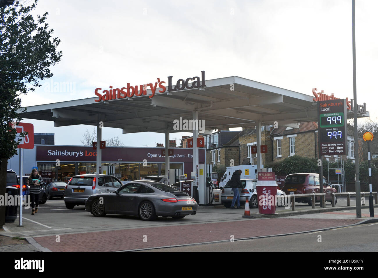 London, UK, 10 January 2016, UK supermarkets bring the petrol and