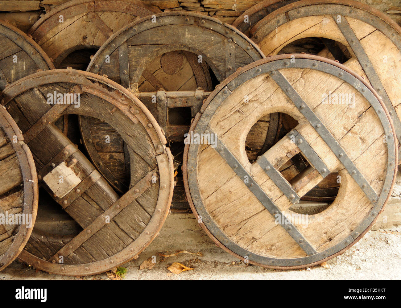 Old wooden cart wheels Stock Photo Alamy