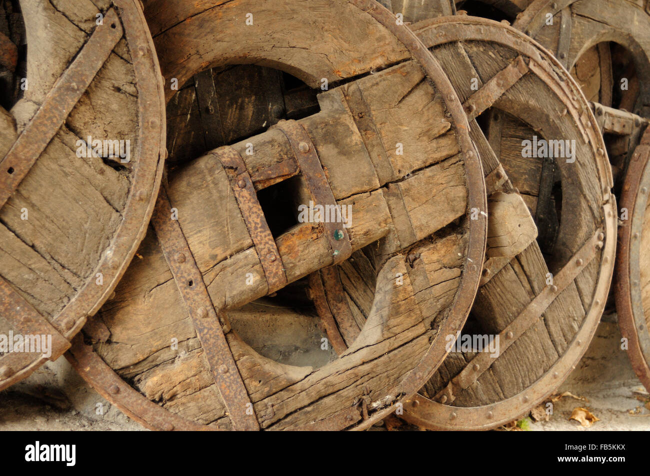 Old wooden cart wheels Stock Photo Alamy