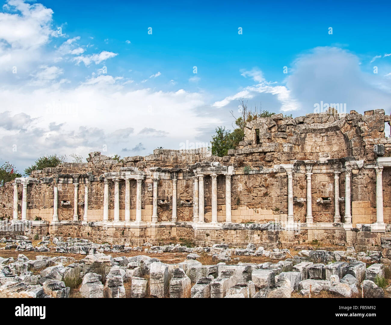 The ancient roman Nymphaeum fountain ruins situated in the turkish town of Side. Stock Photo