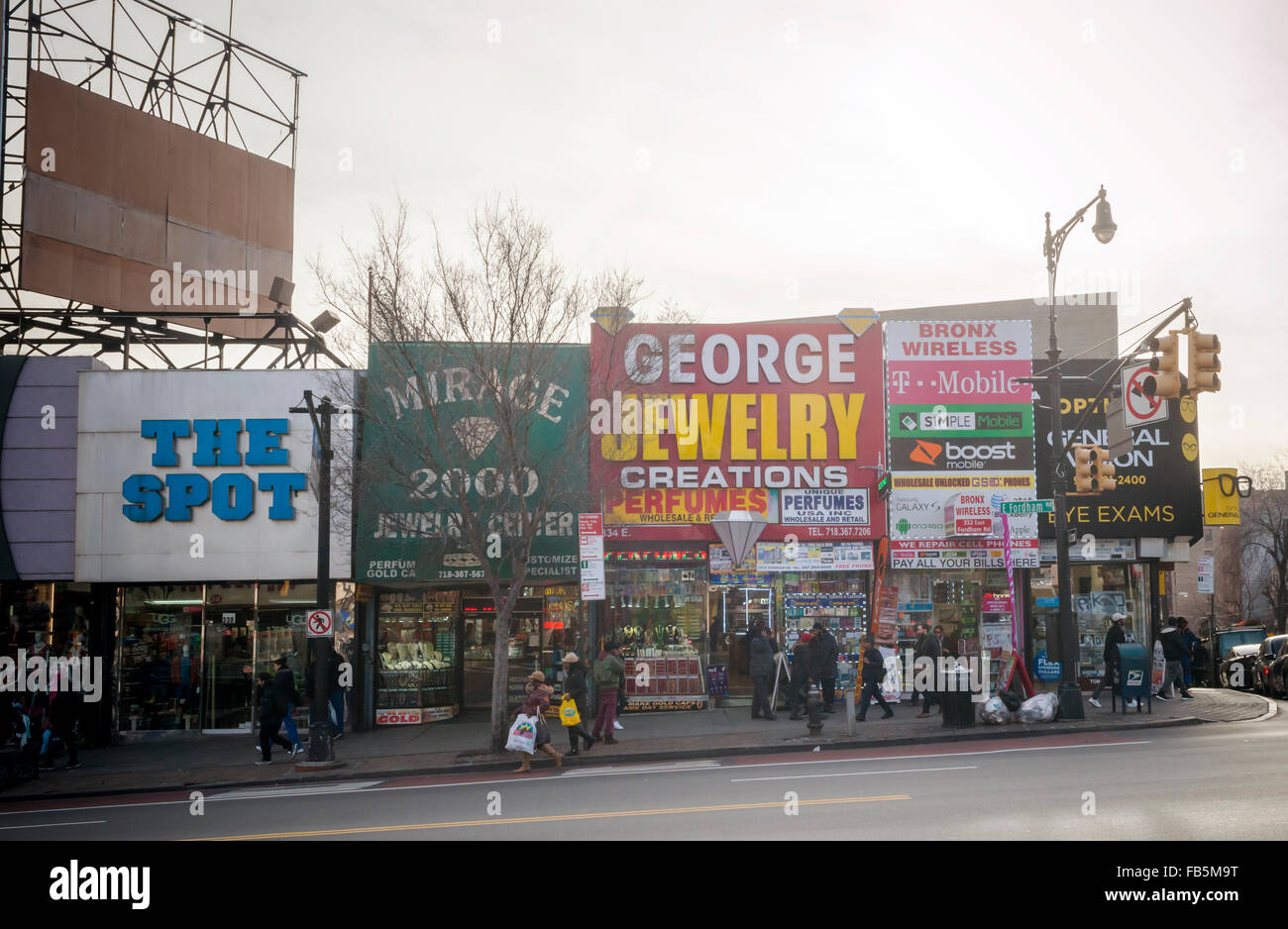 Businesses in the Fordham Road shopping district in the Bronx in New York on Thursday, January 7