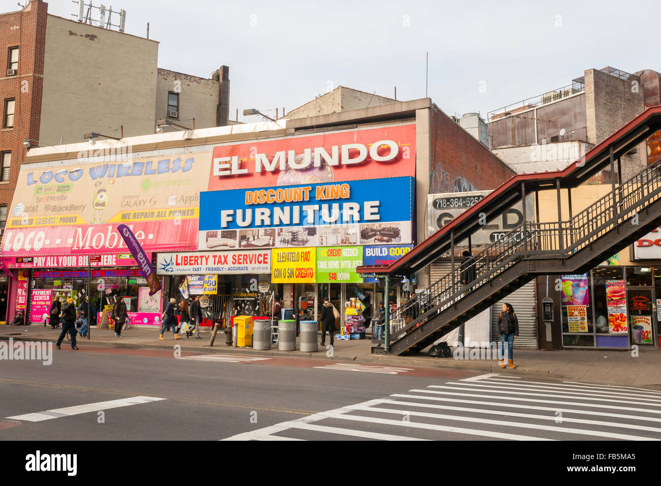 Businesses in the Fordham Road shopping district in the Bronx in New