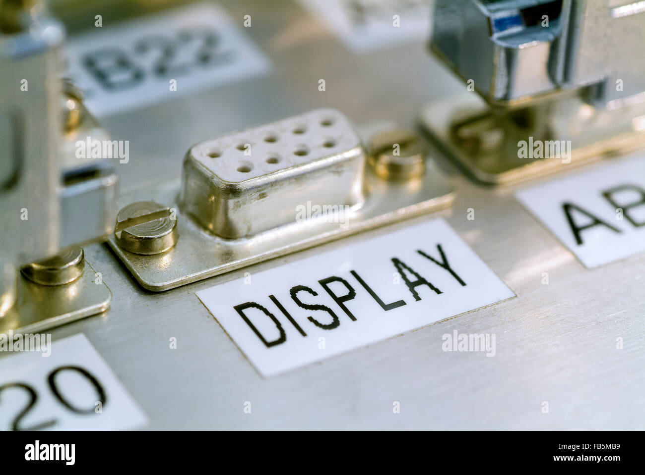 Panel with connectors cables and modules Stock Photo