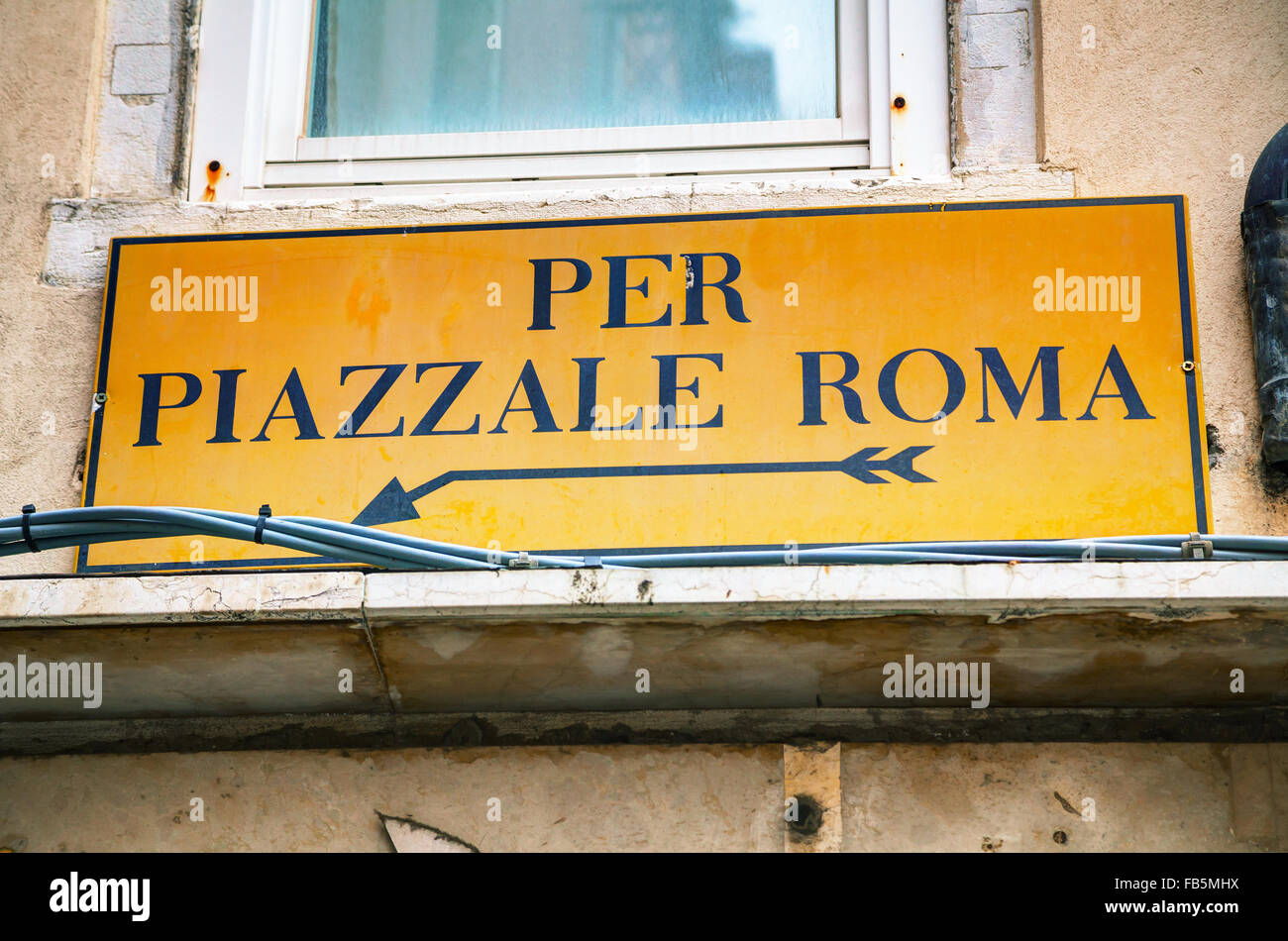 Piazzale Roma direction sign in Venice, Italy Stock Photo