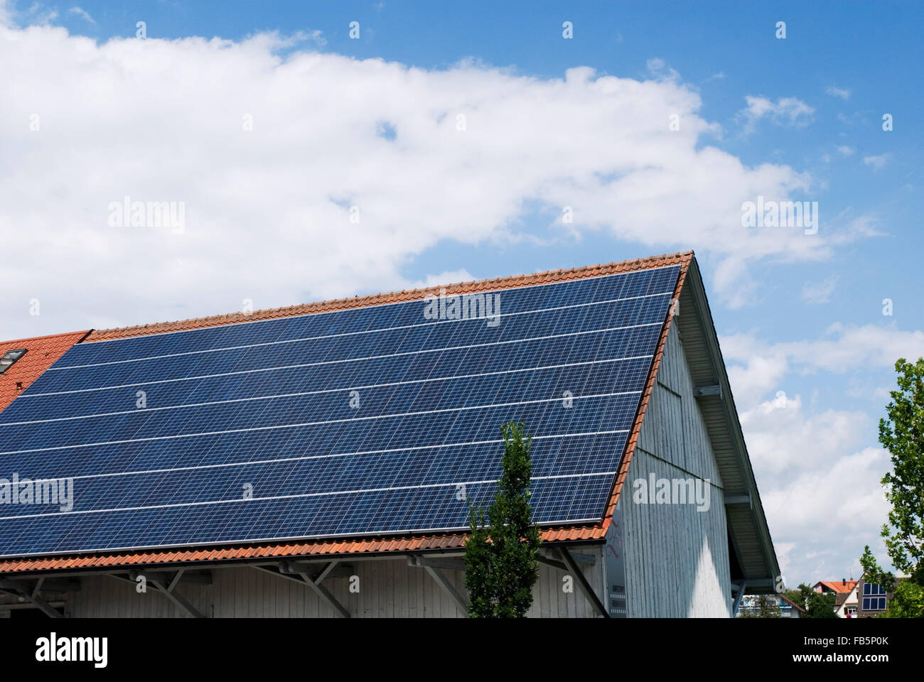 Solar Cells installed on a roof of a german House Europe Stock Photo