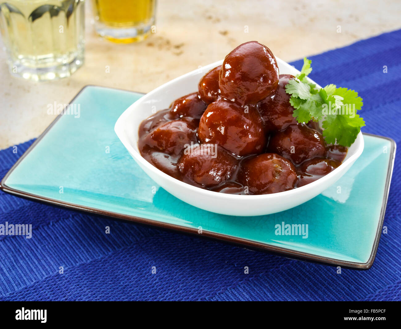 Chipotle BBQ sauce on meatballs Stock Photo