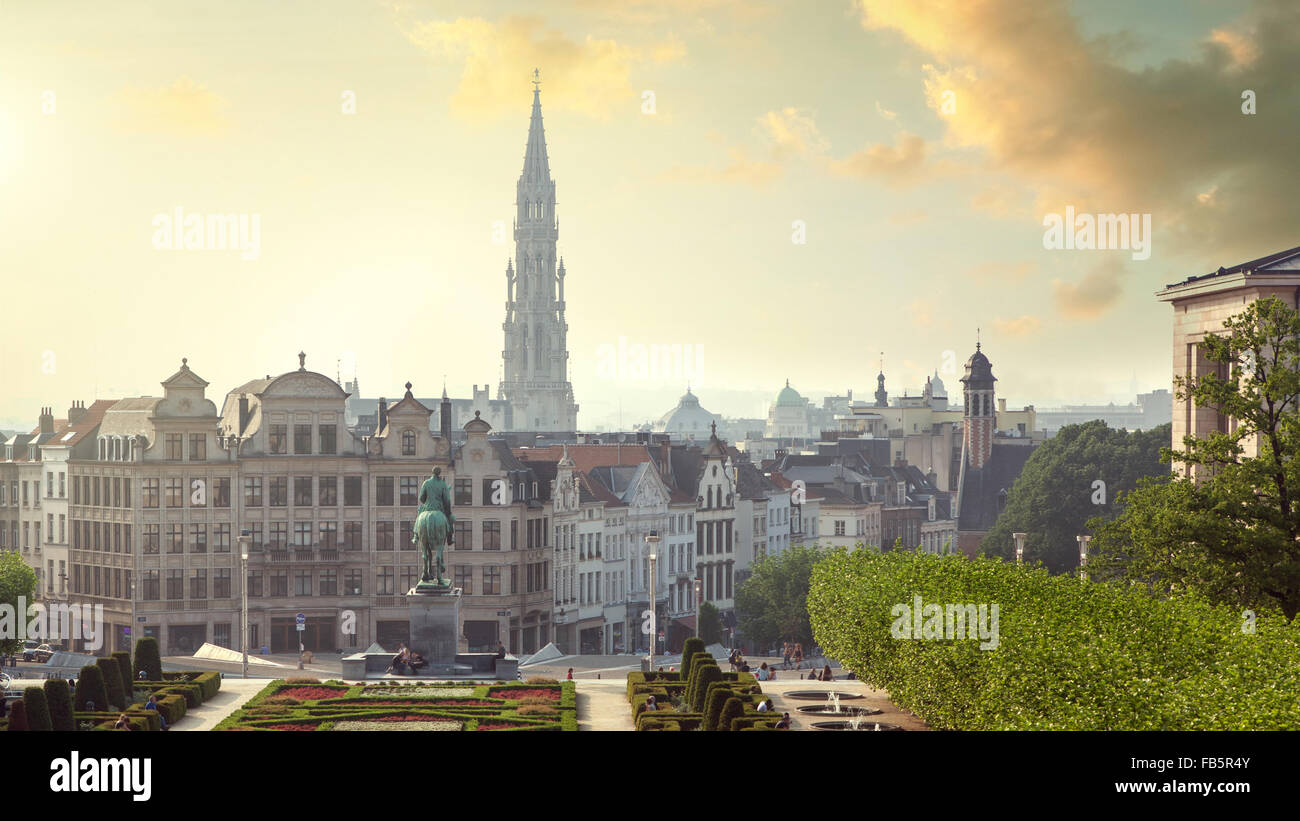 Sunset on Monts des Arts in Brussels, Belgium. Header for website Stock  Photo - Alamy