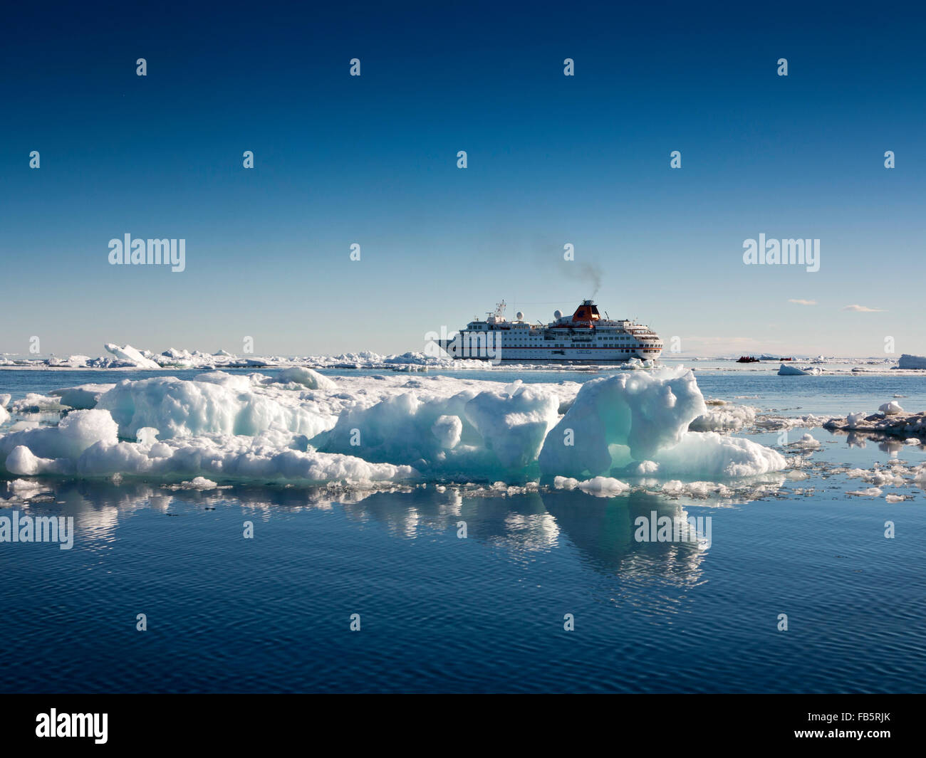 Antarctica, Weddell Sea, Antarctic cruising, MS Hanseatic amongst icebergs and pack ice Stock Photo