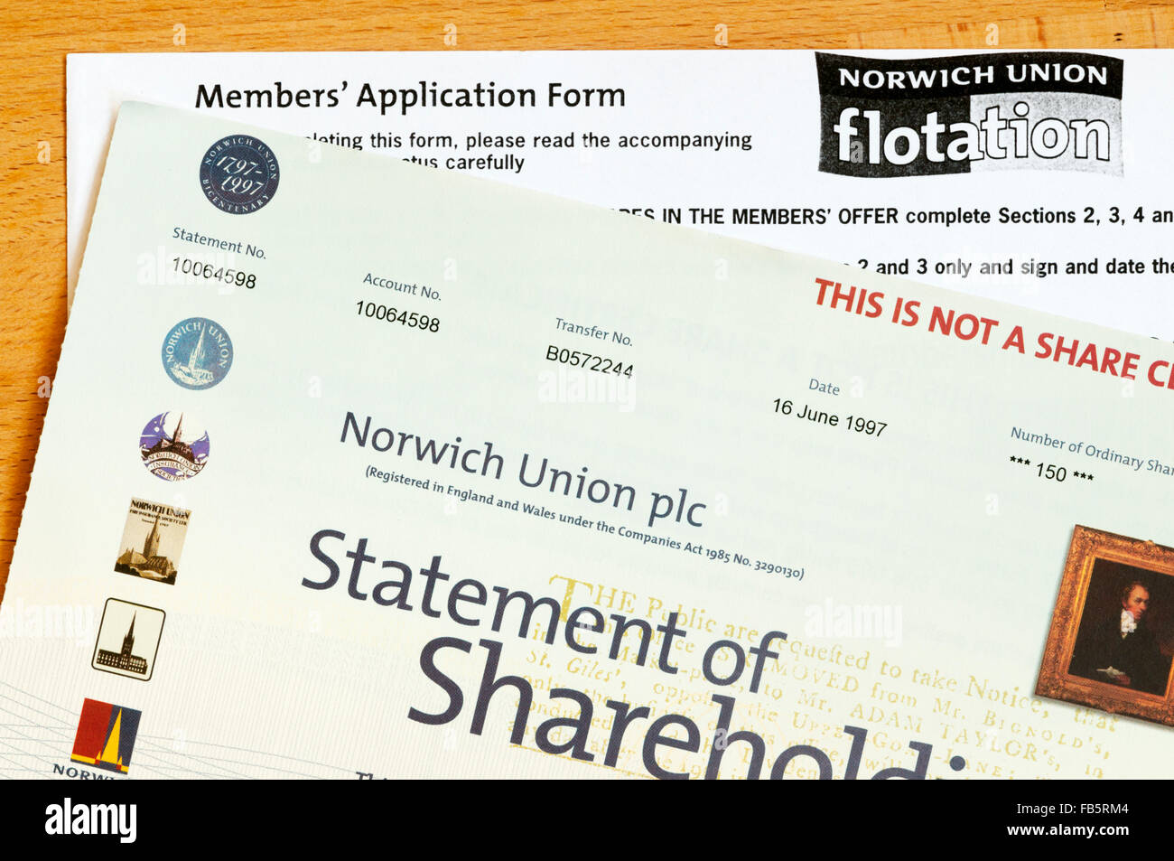 Application for shares on demutualisation of Norwich Union in 1997