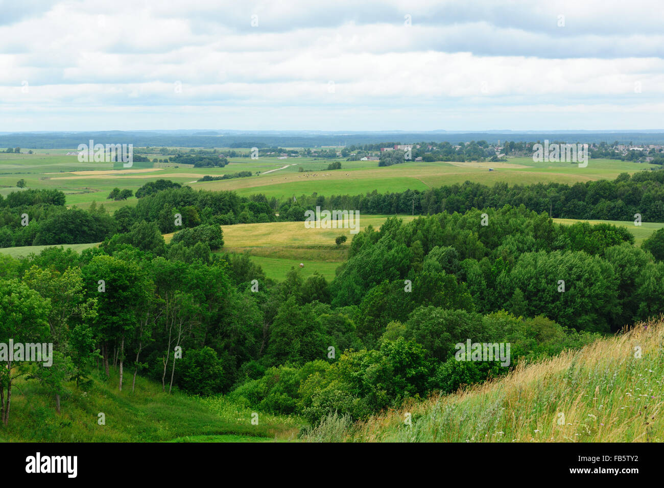view from the hill overgrown with a grass on open spaces Stock Photo
