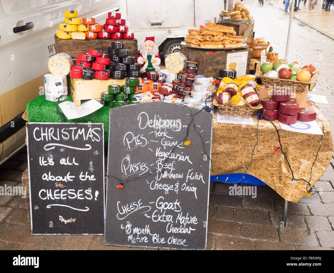Christmas Cheese Food Market Stall Traditional Town Centre Braintree Essex England Britain UK Stock Photo