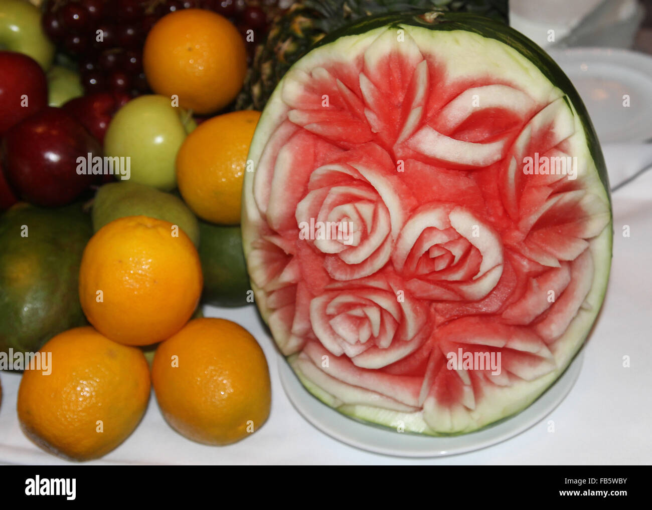 Watermelon sliced in the shape of a flower Stock Photo