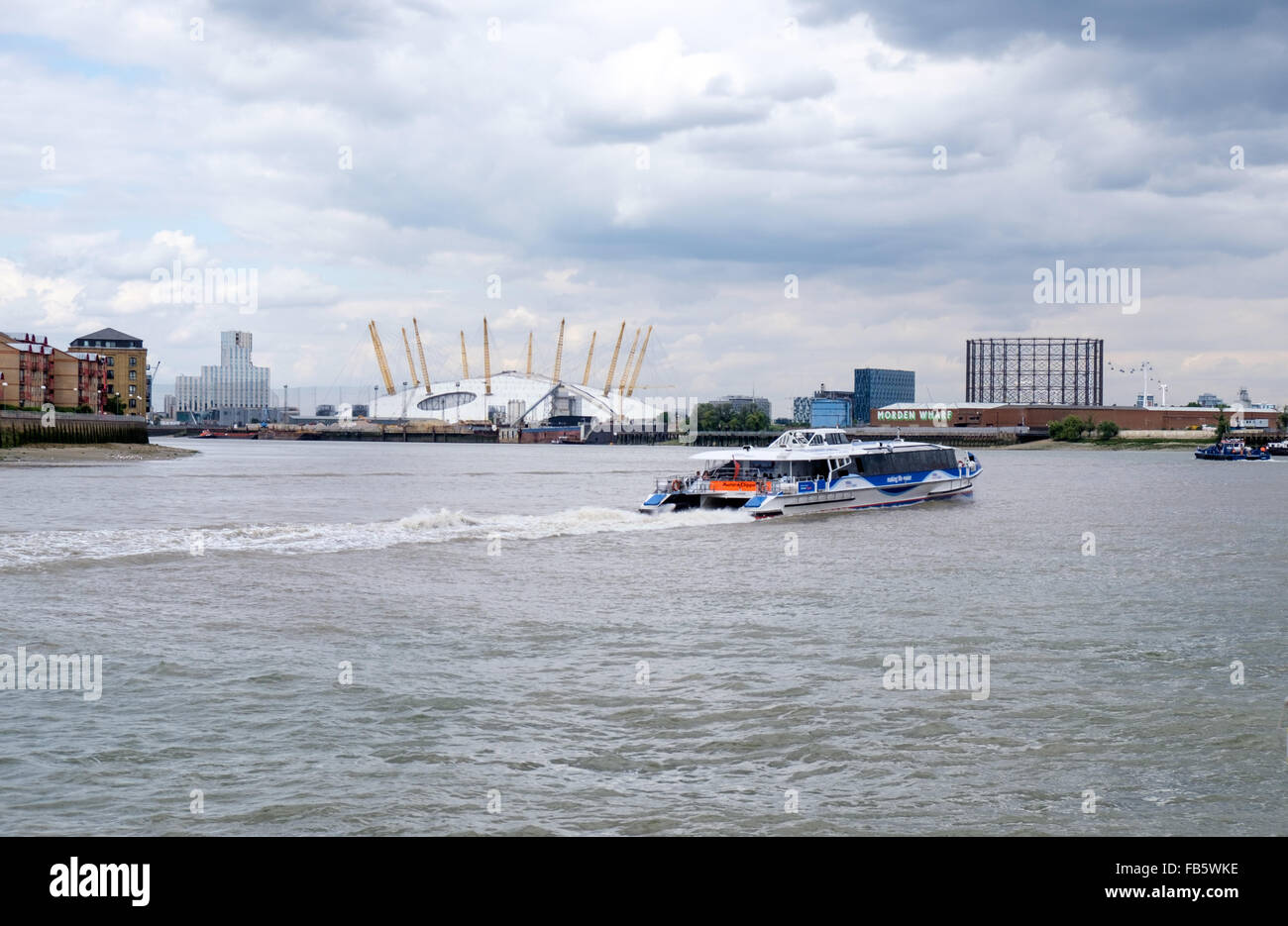 Millennium Dome (the O2 Arena) on the Greenwich peninsula, UK, seen from the River Thames Stock Photo